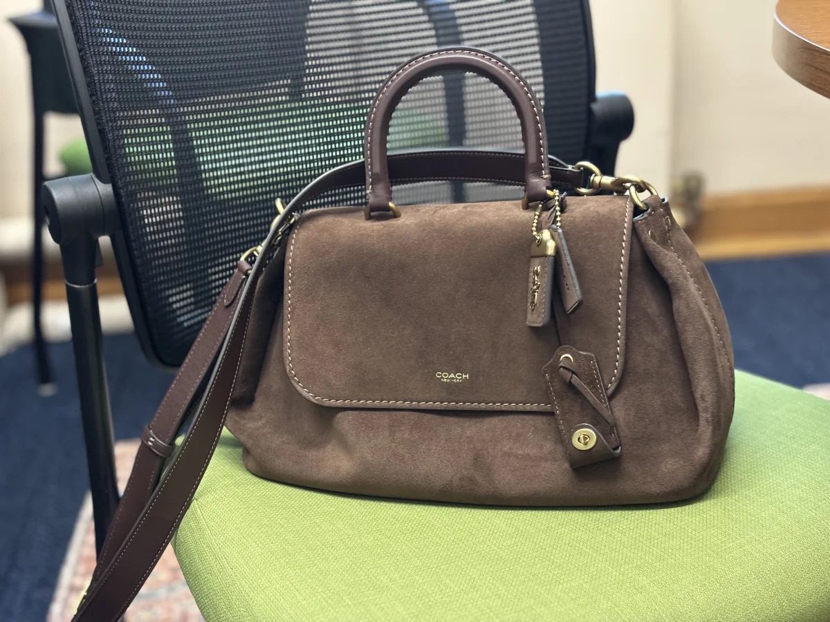 coach Slouchy Rogue in dark chocolate suede