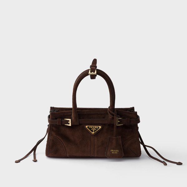 Prada Bonnie Suede Mini Handbag In Dark Brown