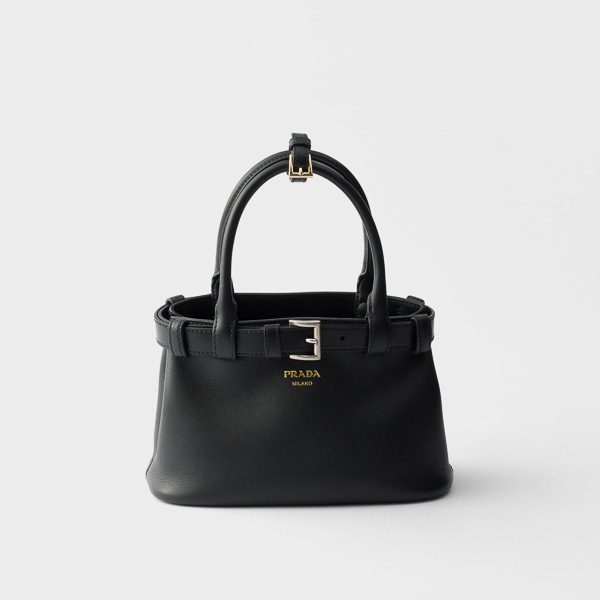 Prada Buckle Small Leather Bag With Belt In Black