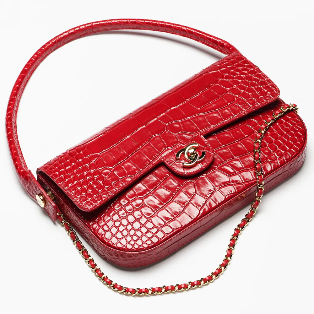 Chanel Embossed Croc Red Flap Bag