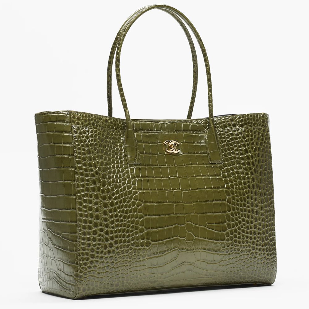 Chanel Green Embossed Croc Shopping Bag