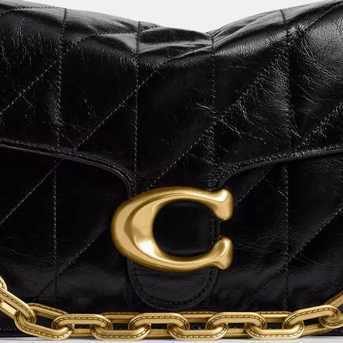 Coach Chain Tabby Shoulder Bag With Quilting in smooth leather Brass Black