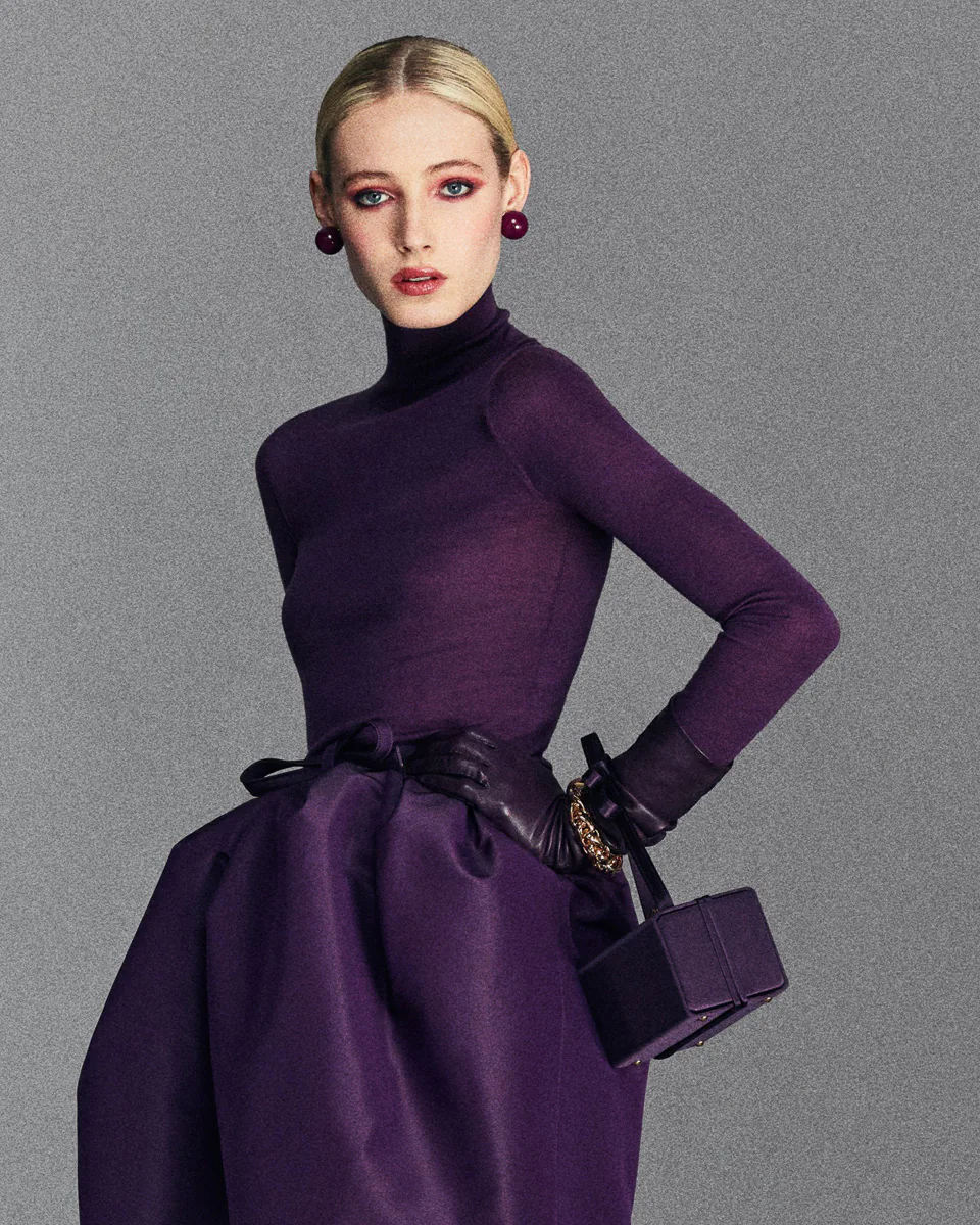 Carolina Herrera Mimi Bow Satin Top Handle Bag in a purple satin finish 1