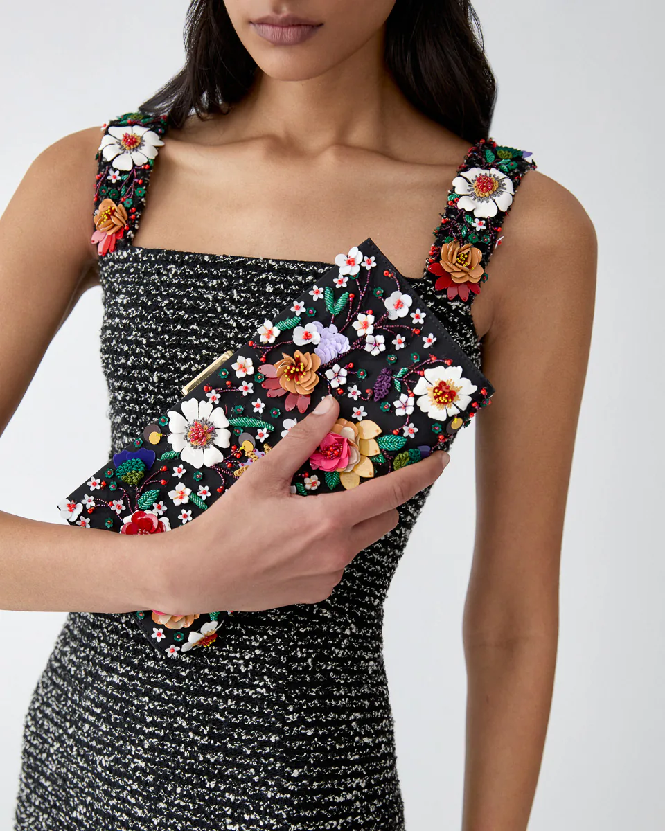 Carolina Herrera Pats Floral Embroidered Satin Clutch