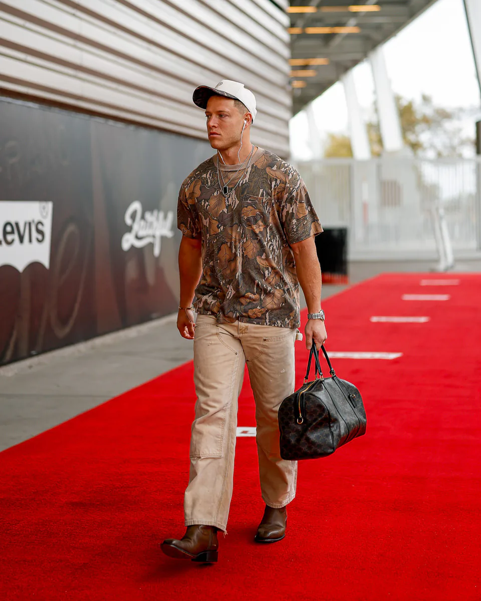Christian McCaffrey Celine Travel Bag in Triomphe Canvas and Calfskin