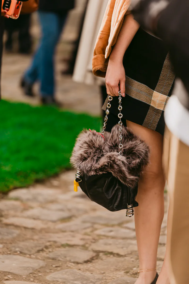 Loewe Medium Flamenco clutch in glossy lambskin and shearling