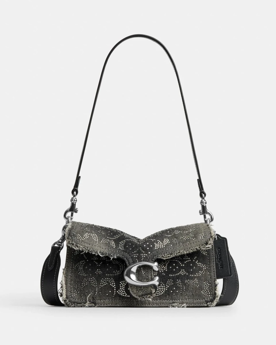 Coach Tabby Shoulder Bag 20 In Regenerative Cotton Denim With Loved Crystal Signature