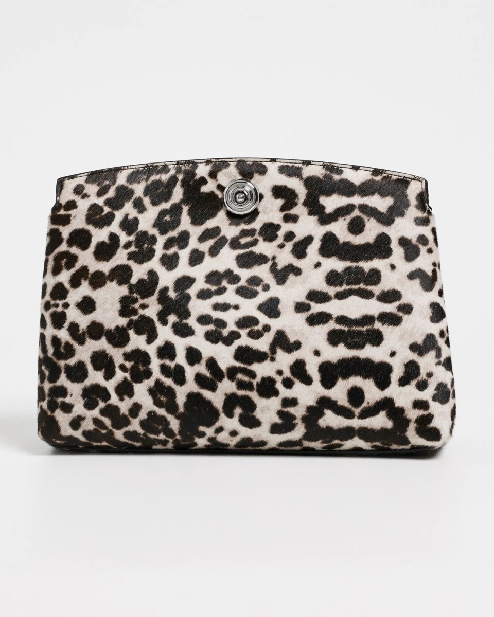 Liffner Pushlock Pouch in Leopard/Silver Hardware