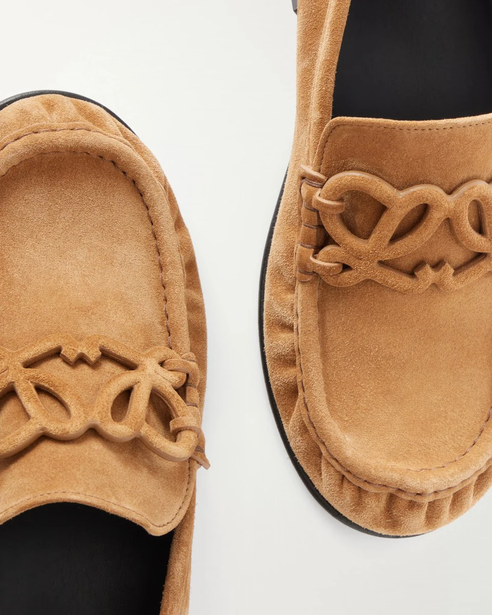 Loewe Double L Suede Loafers in Sand